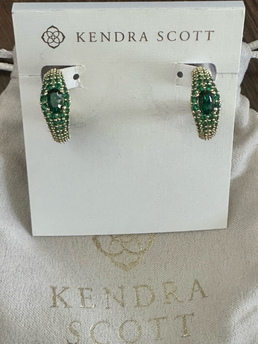 NWT Kendra Scott Bella Gold Hoop Earrings Dark Green Crystal Pavé Statement